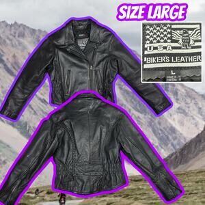 USA Bikers Leather Black Leather Jacket Size Large Thinsulate 3M Women's